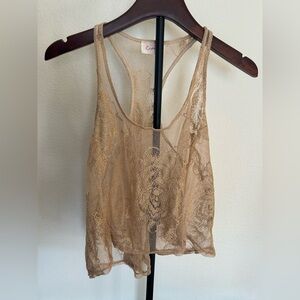 Elegant Sheer Lace Chemise in Tan